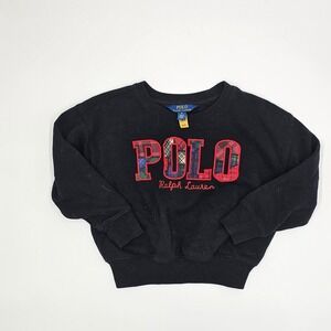 Polo Ralph Lauren Kids Black Plaid Logo Sweatshirt Size 5